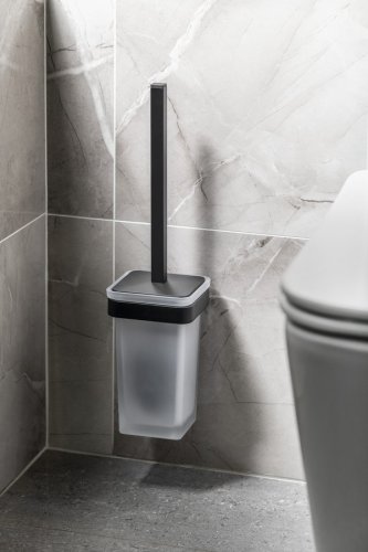 Gedy SAMOA WC štětka závěsná, mléčné sklo, černá mat A83314